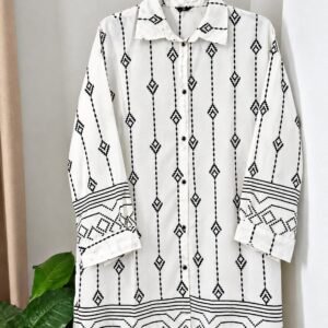 Home Cream floral shirt dress with red flower prints and long sleeves
